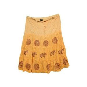 Cotton Elephant and Floral Print Drawstring Waist Midi Skirt Free Size Boho